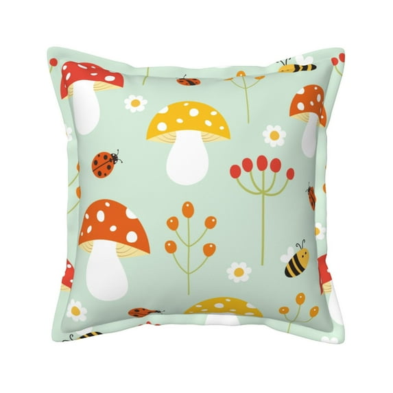 Bingfone Decorative Pillow Covers 20"X20" Mushroom Bee Couch Pillow Cases Modern Farmhouse Covers For Couch Sofa Bed
