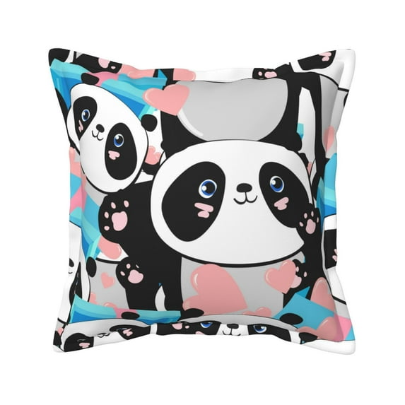 Bingfone Decorative Pillow Covers 20"X20" Panda Cute Pink Hearts Couch Pillow Cases Modern Farmhouse Covers For Couch Sofa Bed