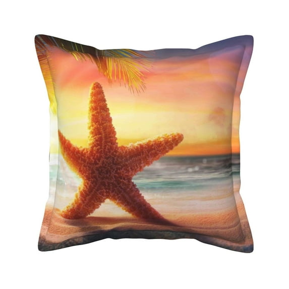 Bingfone Decorative Pillow Covers 20"X20" Starfish Sunset Sea Beach Couch Pillow Cases Modern Farmhouse Covers For Couch Sofa Bed