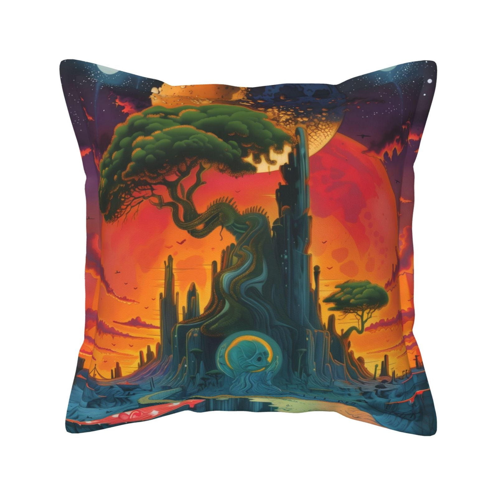 Bingfone Decorative Pillow Covers Abstract Tree Castle Couch Pillow