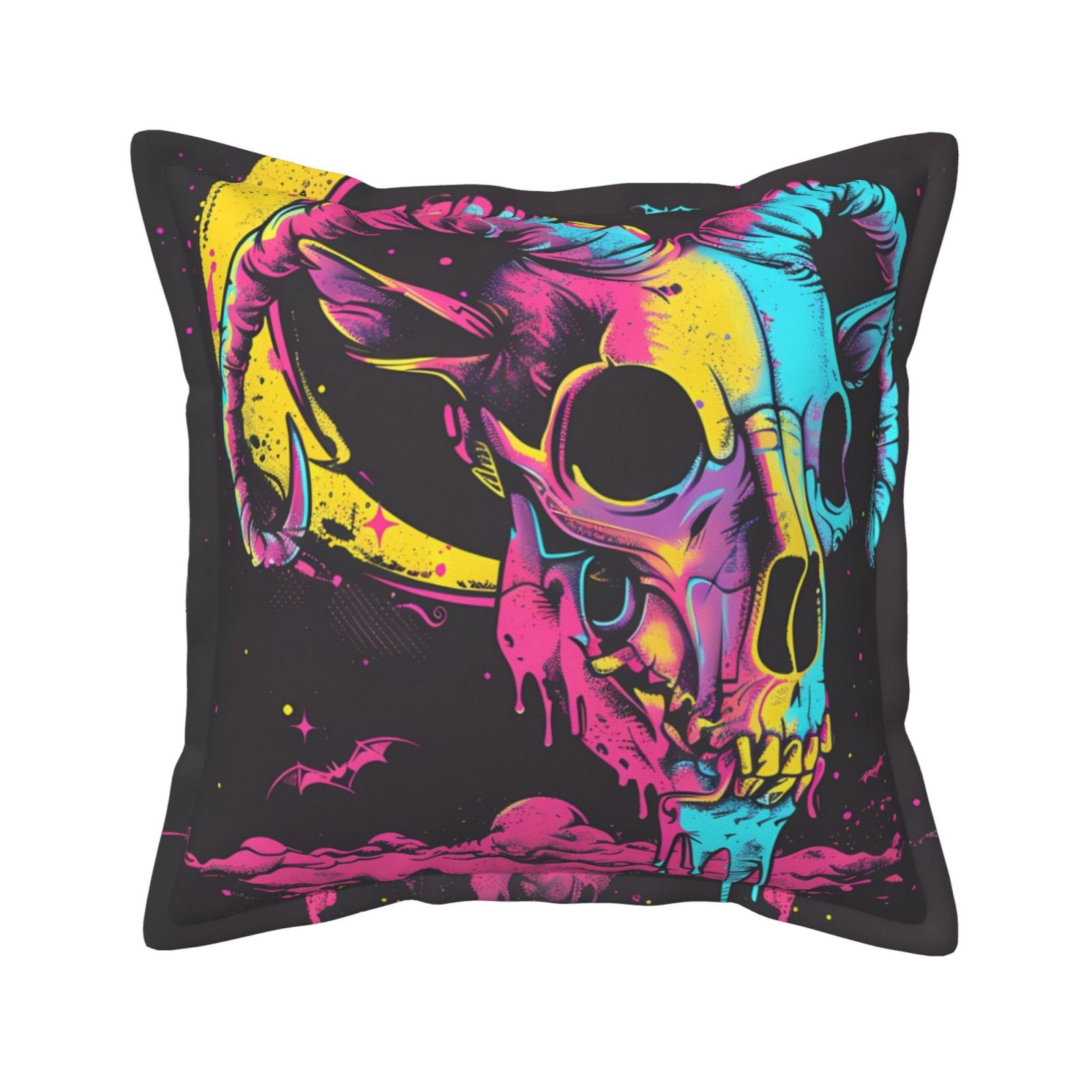 Bingfone Decorative Pillow Covers Neon Gothic Skull Moon Couch Pillow