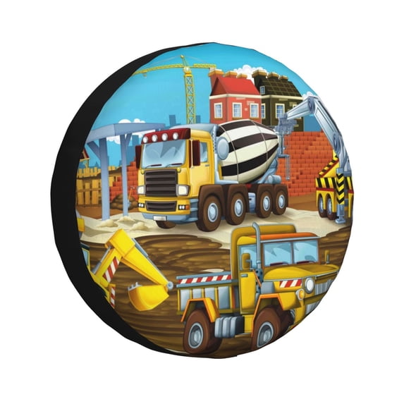 Bingfone Different Construction Site Vehicles Spare Tire Cover Weatherproof Universal Wheel Protectors For Rv Camper Travel Trailer Suv Truck 14 Inch