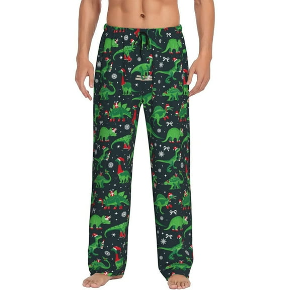 Bingfone Dino Christmas Party Mens All Over Print Sleep Pajama Pants-Small