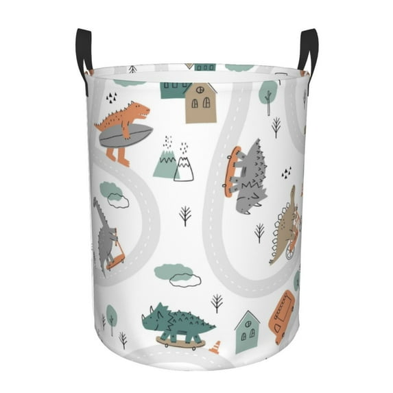 Bingfone Dino On A Skateboard Surf Waterproof Foldable Laundry Hamper Bucket With Handles For Storage Bin,Clothes Hamper (Medium)