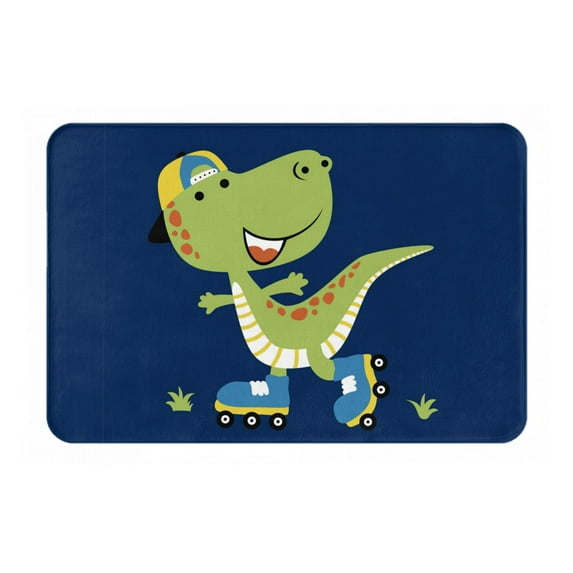 Bingfone Dino Playing Roller Skate,Cartoon Dinosaurs Door Mat 16"X24" Front Entrance Non-Slip Low Profile Washable For Entryway