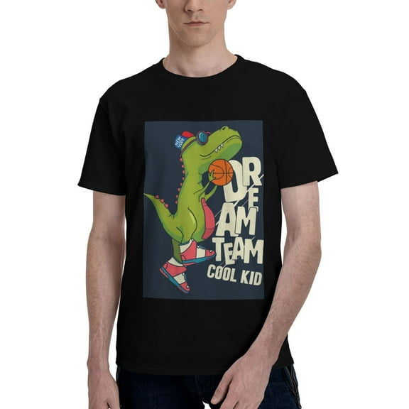 Bingfone Dinosaur Basketball Player Men'S Loose Fit Short-Sleeve Pocket T-Shirt