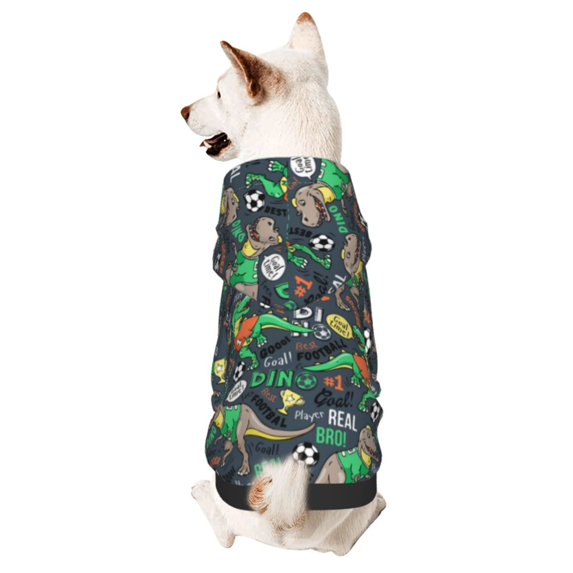 Bingfone Dinosaur Plays Soccer Dog Clothes Hoodie, Pet Winter Coat,Puppy Sweatshirts for Small Dogs Boy Girl,Suitable for All Breeds-Medium