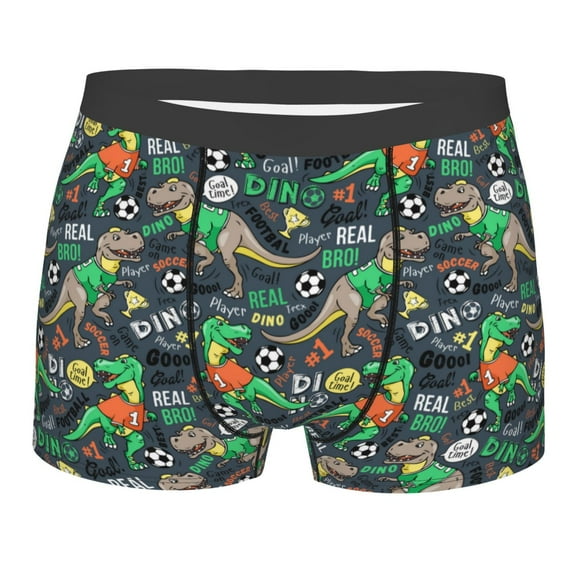 Bingfone Dinosaur Plays Soccer Men's Underwear - Casual Stretch Boxer Briefs-Medium