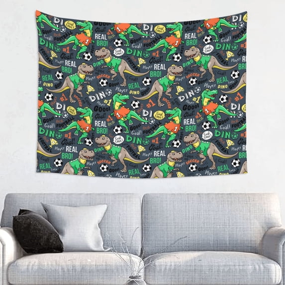 Bingfone Dinosaur Plays Soccer Tapestry Wall Hanging Decor for Living Room Bedroom Dorm Classroom Office Decor 29x37 Inch