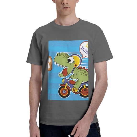 Bingfone Dinosaur Riding A Motorcycle Men'S Loose Fit Short-Sleeve Pocket T-Shirt