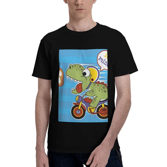 Bingfone Dinosaur Riding A Motorcycle Men'S Loose Fit Short-Sleeve Pocket T-Shirt