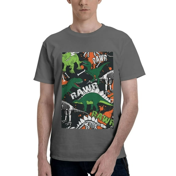 Bingfone Dinosaur Skeleton Men'S Loose Fit Short-Sleeve Pocket T-Shirt