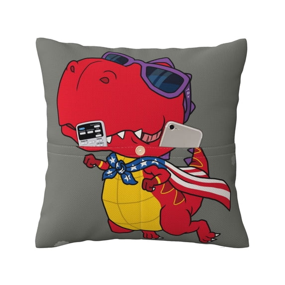 Bingfone Dinosaur Super Hero Cartoon Linen Throw Pillow Covers Cushion Case Pocket Button Vintage Farmhouse Pillowcase for Sofa Couch Bed 18"x18"