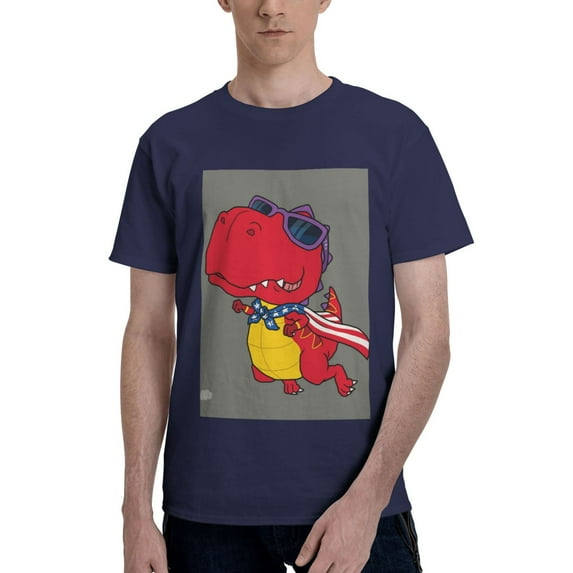 Bingfone Dinosaur Super Hero Cartoon Men'S Loose Fit Short-Sleeve Pocket T-Shirt