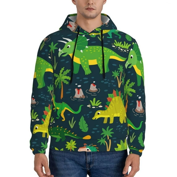 Bingfone Dinosaurs And Flowers Men'S Drawstring Hoodie Long Sleeve Pocket Sweatshirts-Large