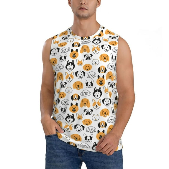 Bingfone Dog Faces Pattern Men's Tank Tops Workout Sleeveless Tee Shirts Running Beach Tanks for Men-X-Large