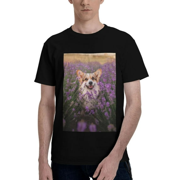Bingfone Dog In Lavender Flowers Men'S Loose Fit Short-Sleeve Pocket T-Shirt