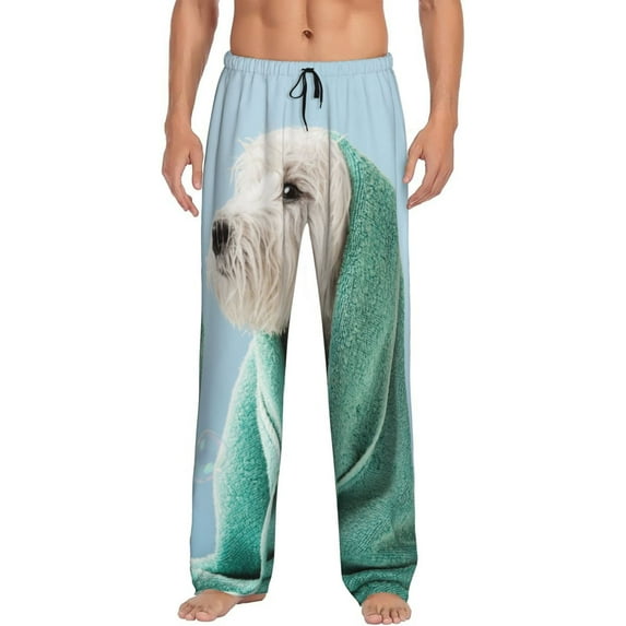 Bingfone Dog Wrapped In Towel Mens All Over Print Sleep Pajama Pants-Small