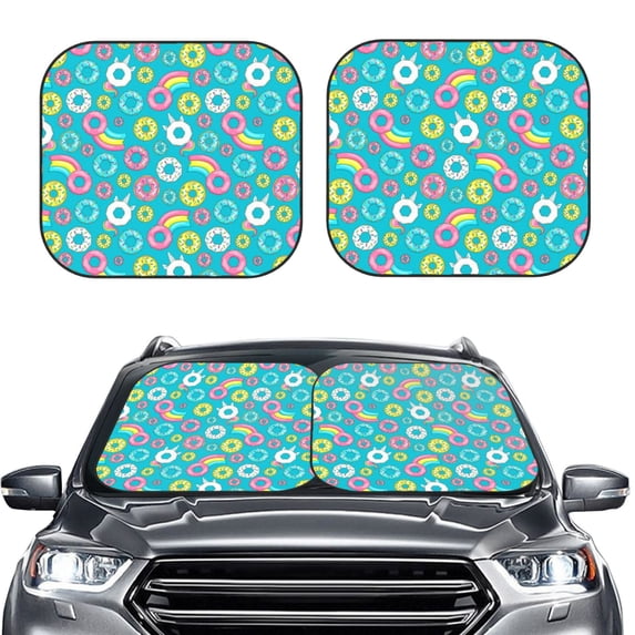 Bingfone Donut Windshield Sun Shade 2-Piece Foldable Car Front Window Sunshade for Most Sedans SUV Truck-Small