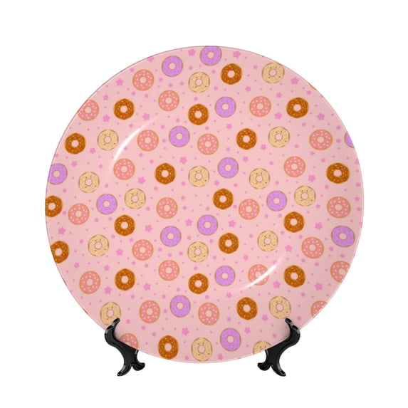 Bingfone Donuts Print Bone China Dinner Decorative Plates,Handmade Ceramic Dinner Plate with Stand for Home Club-8in