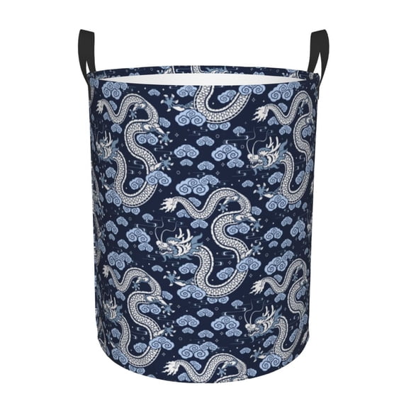 Bingfone Dragon Waterproof Foldable Laundry Hamper Bucket with Handles for Storage Bin,Clothes Hamper (Small )