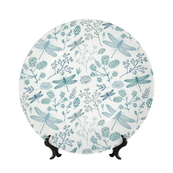 Bingfone Dragonfly Print Bone China Dinner Decorative Plates,Handmade Ceramic Dinner Plate with Stand for Home Club-6in