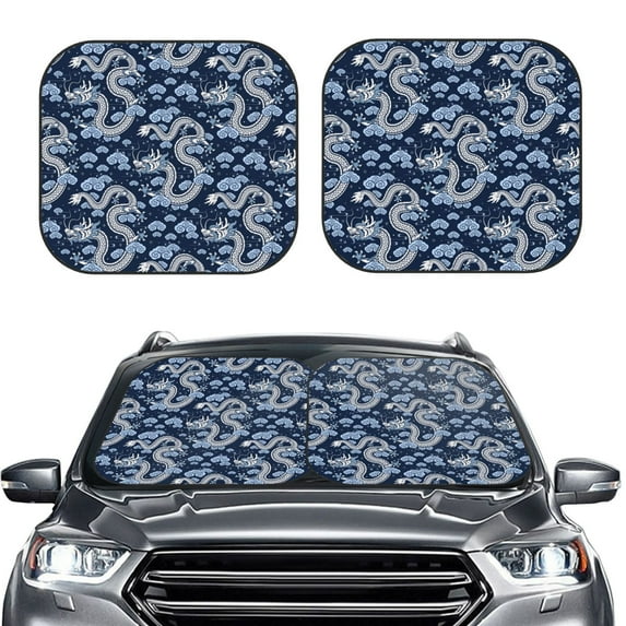 Bingfone Dragons Windshield Sun Shade 2-Piece Foldable Car Front Window Sunshade for Most Sedans SUV Truck-Medium
