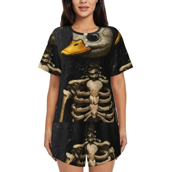 Bingfone Duck Bones Print Pajamas Sets for Women Soft Short-Sleeved Pjs with Lounge Shorts Two Piece Sleepwear