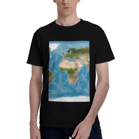 Bingfone Earth View World Map Men'S Loose Fit Short-Sleeve Pocket T-Shirt