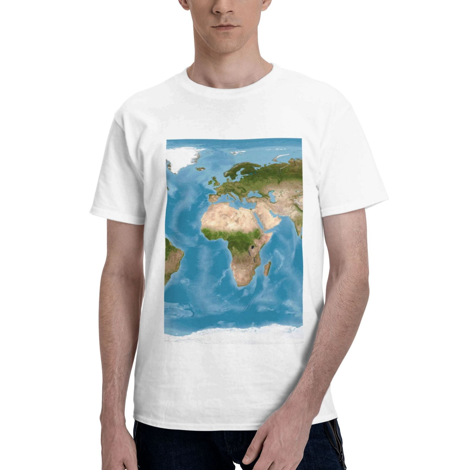 Unisex Crow Cool Max World Map Basic Fit Ss T-Shirt- Stone Blue