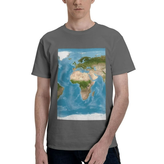 Bingfone Earth View World Map Men'S Loose Fit Short-Sleeve Pocket T-Shirt