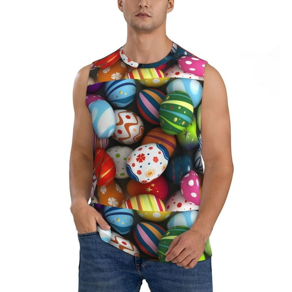 Bingfone Easter Egg Pattern Men's Tank Tops Workout Sleeveless Tee Shirts Running Beach Tanks for Men-Small