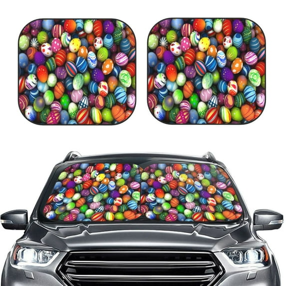 Bingfone Easter Eggs2 Windshield Sun Shade 2-Piece Foldable Car Front Window Sunshade For Most Sedans Suv Truck - Auto Sun Blocker Visor Protector Blocks Max Uv Rays - Large
