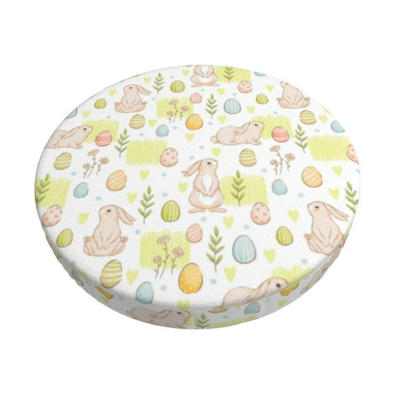 Bingfone Easter Rabbit Padded Round Bar Stool Cover Cushion with Elastic Fabric Round Chair Seat - Easter Rabbit