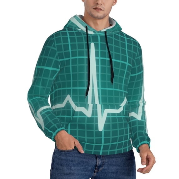 Bingfone Ecg Wave Men'S Drawstring Hoodie Long Sleeve Pocket Sweatshirts-Xx-Large