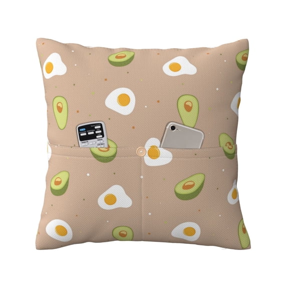 Bingfone Egg and Avocado Linen Throw Pillow Covers Cushion Case Pocket Button Vintage Farmhouse Pillowcase for Sofa Couch Bed 16"x16"