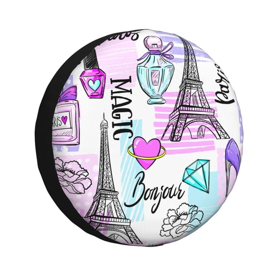Bingfone Eiffel Tower And Hearts Spare Tire Cover Weatherproof Universal Wheel Protectors For Rv Camper Travel Trailer Suv Truck 15 Inch