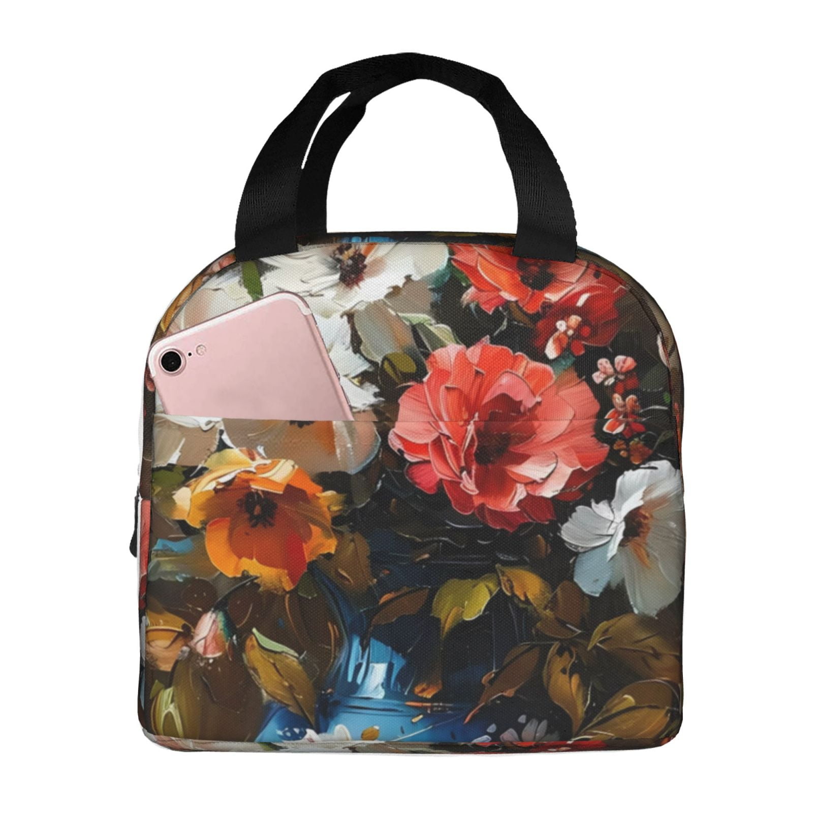 Bingfone Elegant Floral Vase Painting Print Lunch Bag Insulated Lunch