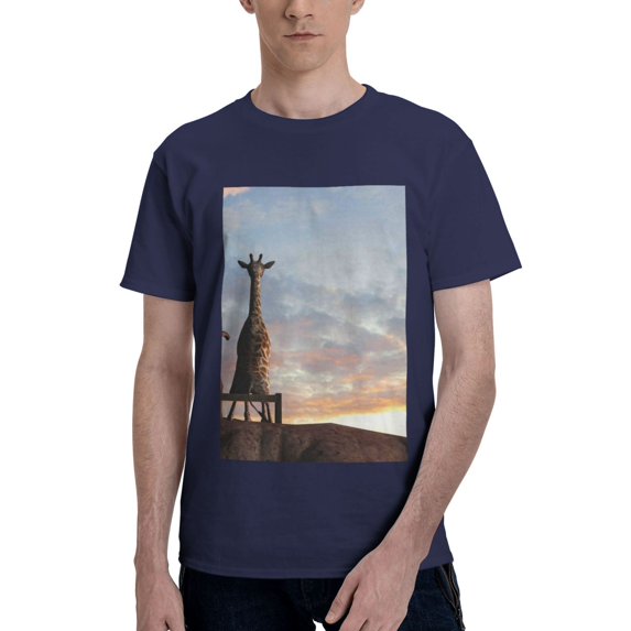 Bingfone Elephant Giraffe Men'S Loose Fit Short-Sleeve Pocket T-Shirt