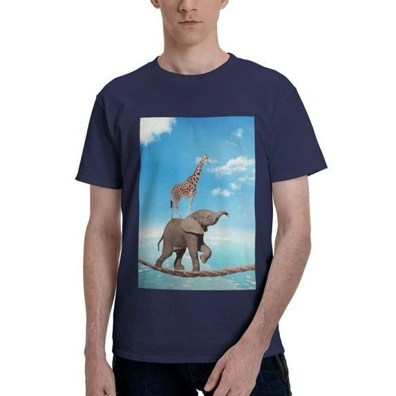 Bingfone Elephant Giraffe Men'S Loose Fit Short-Sleeve Pocket T-Shirt
