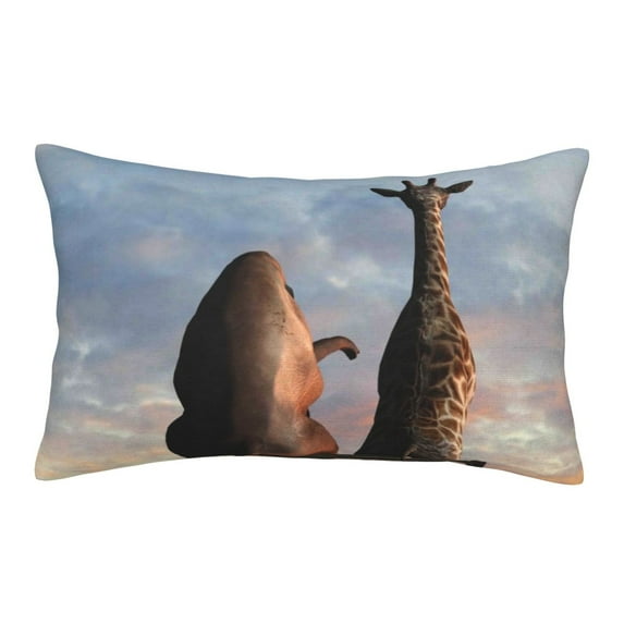 Bingfone Elephant Giraffe On A Mountain Top Sunset Standard Size Pillowcase, Long Staple Pure Cotton Envelope Closure Pillow Cover,20"X30"