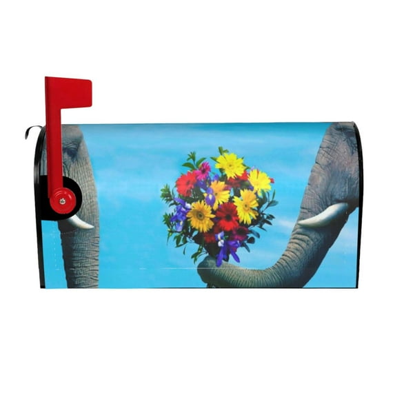 Bingfone Elephant Trunk Couple Flowers Magnetic Mailbox Cover Standard Size For Garden Yard Outdoor Decorations-25.5x21 In