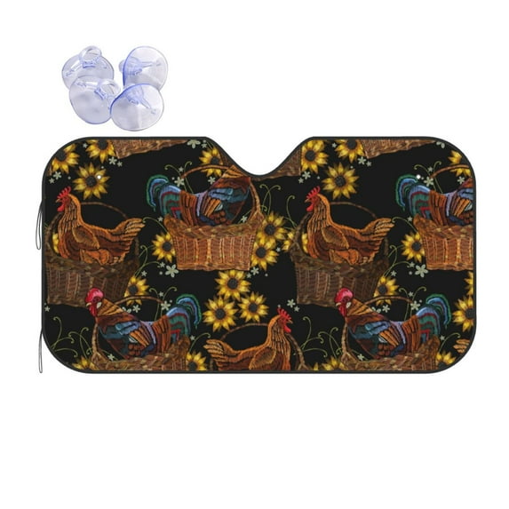 Bingfone Embroidery Chicken Rooster And Sunflowers Car Windshield Sun Shade Protector Keep Your Vehicle Cool Sun Shield Visor Cover Foldable For Car Truck Suv-Medium