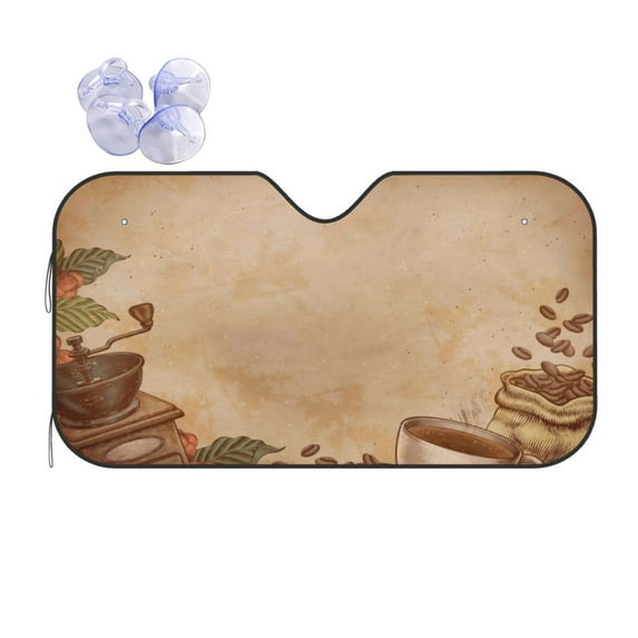 Bingfone Engraved Coffee On Kraft Paper Car Windshield Sun Shade Protector Keep Your Vehicle Cool Sun Shield Visor Cover Foldable For Car Truck Suv-Medium