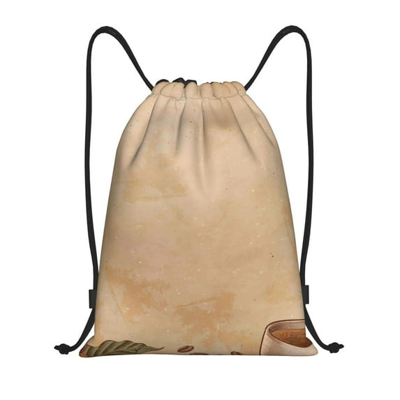 Bingfone Engraved Coffee On Kraft Paper Drawstrings Backpacks Bags For Men Women Gym Drawstrings Bag