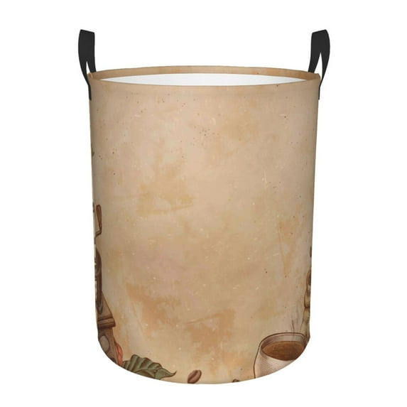 Bingfone Engraved Coffee On Kraft Paper Waterproof Foldable Laundry Hamper Bucket With Handles For Storage Bin,Clothes Hamper (Medium)