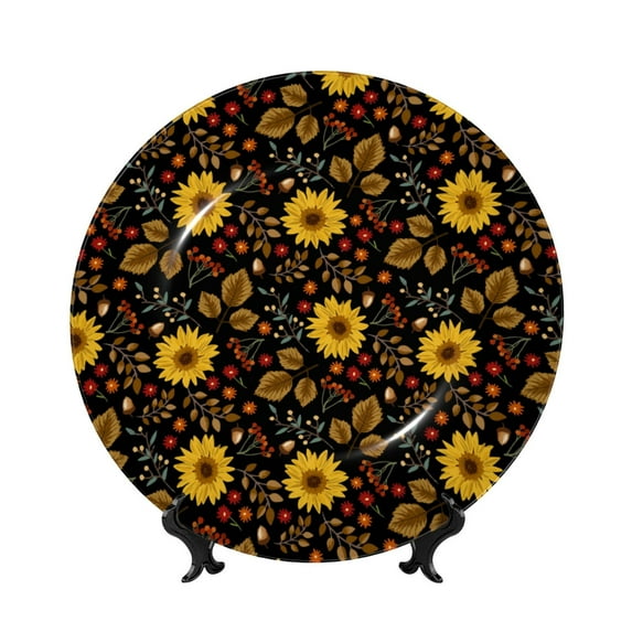 Bingfone Fall Daisy Leaf Print Bone China Dinner Decorative Plates,Handmade Ceramic Dinner Plate with Stand for Home Club-6in