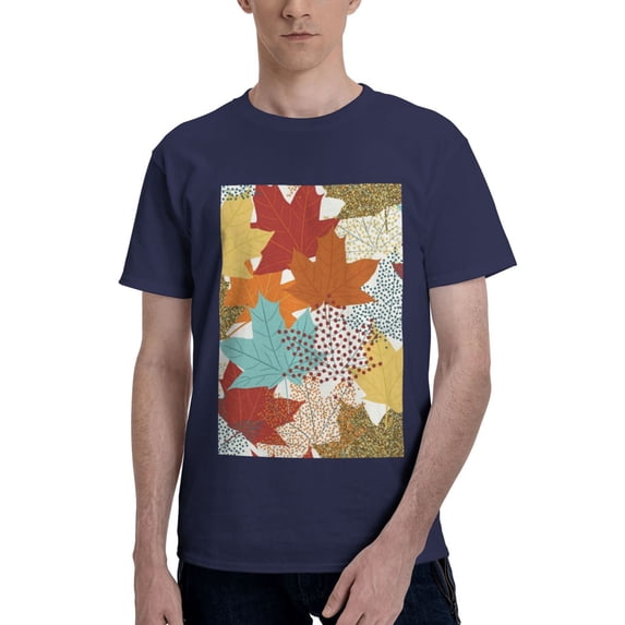 Bingfone Fall Maple Leaves Men'S Loose Fit Short-Sleeve Pocket T-Shirt