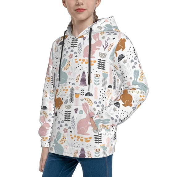 Bingfone Fall Rabbit Pattern Youth Classic Hoodies Soft Hooded Pullover Sweatshirts for Girls and Boys