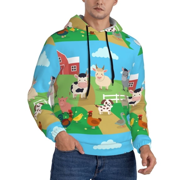 Bingfone Farm Animals Men's Drawstring Hoodie Long Sleeve Pocket Sweatshirts-X-Large